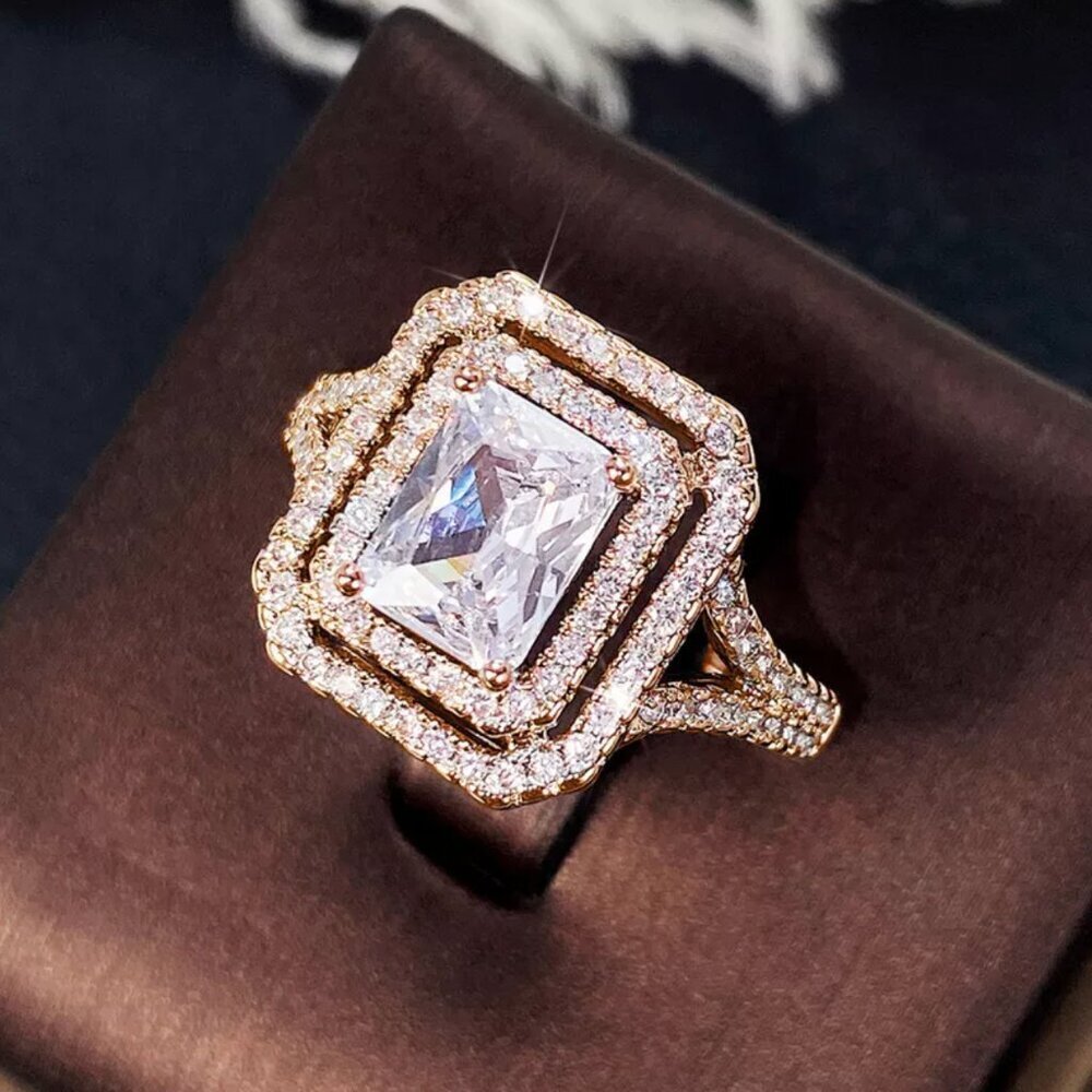 NEW 18k Gold Diamond Ring Emerald Cut Ring - Picture 3 of 6